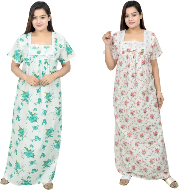 Pack_Of_2_-_Cotton_Floral_Square_Neck_Night_Wear_For_Women