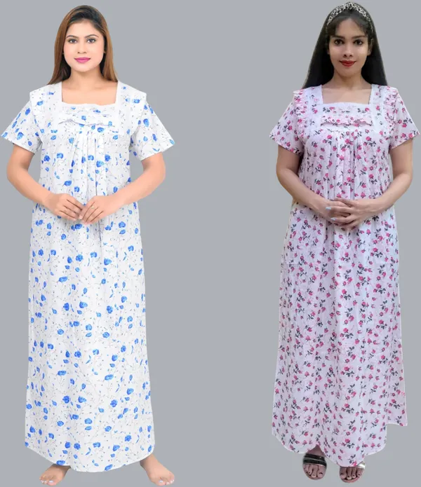 Pack_Of_2_-_Cotton_Floral_Square_Neck_Night_Wear_For_Women