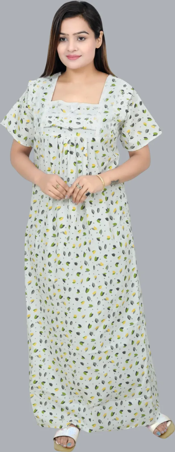 Green_Cotton_Printed_Square_Neck_Night_Wear_For_Women