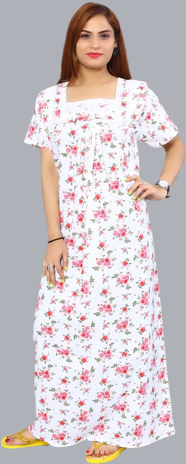 Pink_&_White_Cotton_Floral_Square_Neck_Maternity/Nursing_Night_Wear_For_Women