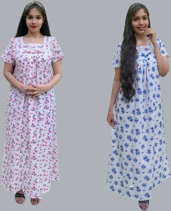 Pack_Of_2_-_Cotton_Floral_Square_Neck_Night_Wear_For_Women