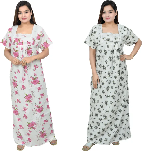 Pack_Of_2_-_Cotton_Floral_Square_Neck_Night_Wear_For_Women