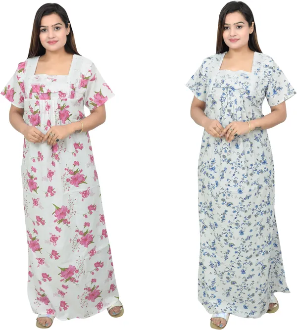 Pack_Of_2_-_Cotton_Floral_Square_Neck_Night_Wear_For_Women