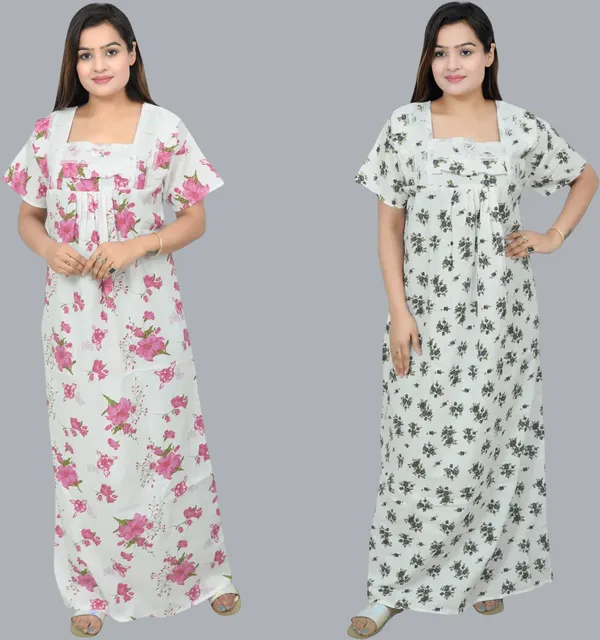 Pack_Of_2_-_Cotton_Floral_Square_Neck_Night_Wear_For_Women