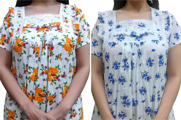 Pack_Of_2_-_Cotton_Floral_Square_Neck_Night_Wear_For_Women