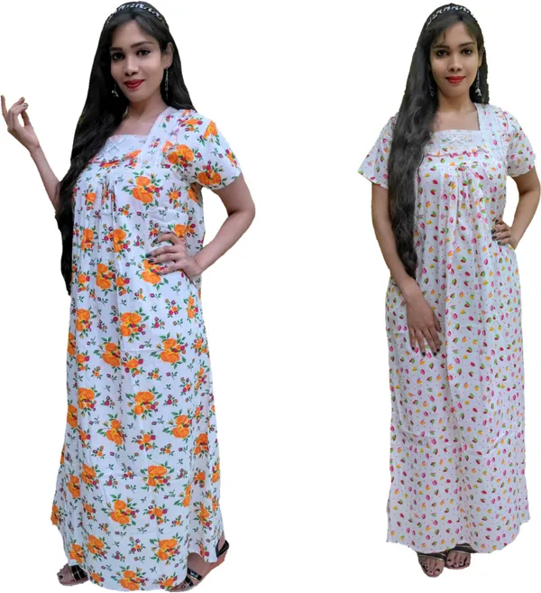 Pack_Of_2_-_Cotton_Floral_Square_Neck_Night_Wear_For_Women