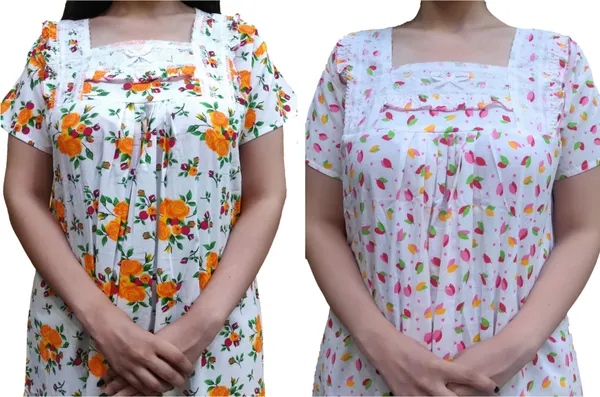 Pack_Of_2_-_Cotton_Floral_Square_Neck_Night_Wear_For_Women