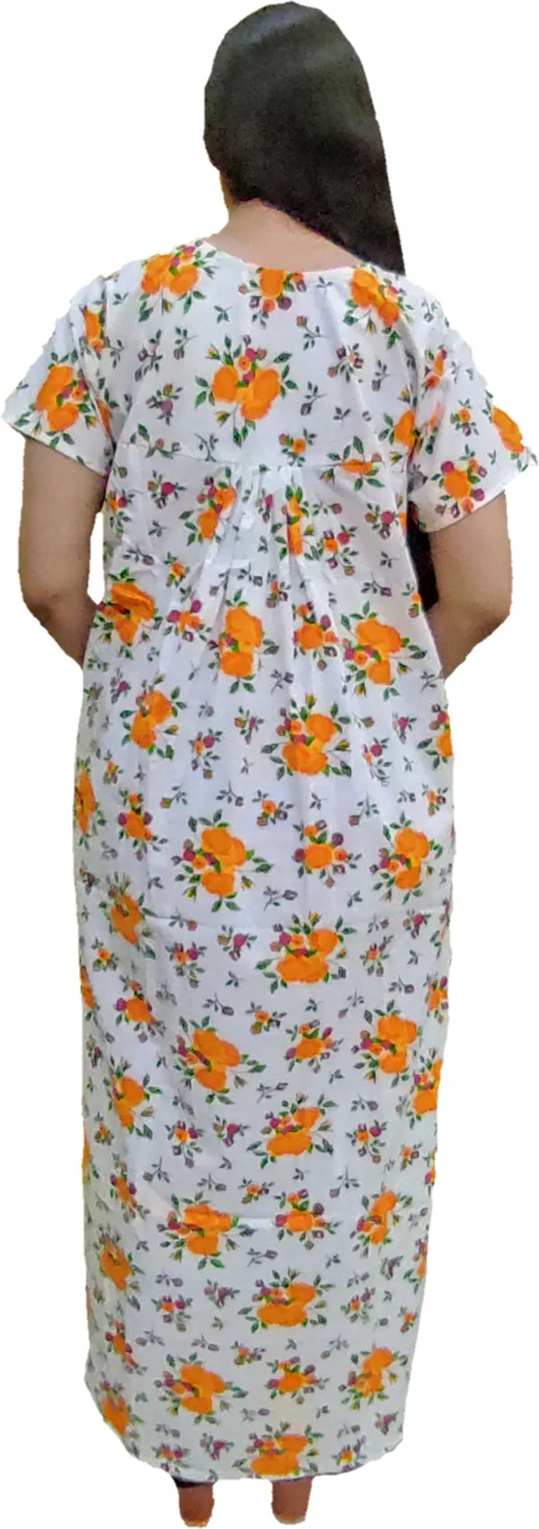 Orange_&_White_Cotton_Floral_Square_Neck_Night_Wear_For_Women