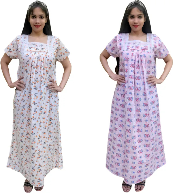 Pack_Of_2_-_Cotton_Floral_Square_Neck_Night_Wear_For_Women