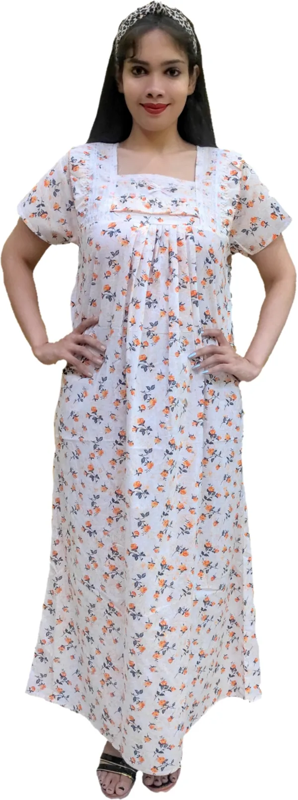 Cotton_Floral_Square_Neck_Night_Wear_For_Women