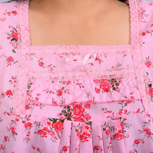 Pink_Cotton_Floral_Square_Neck_Night_Wear_For_Women