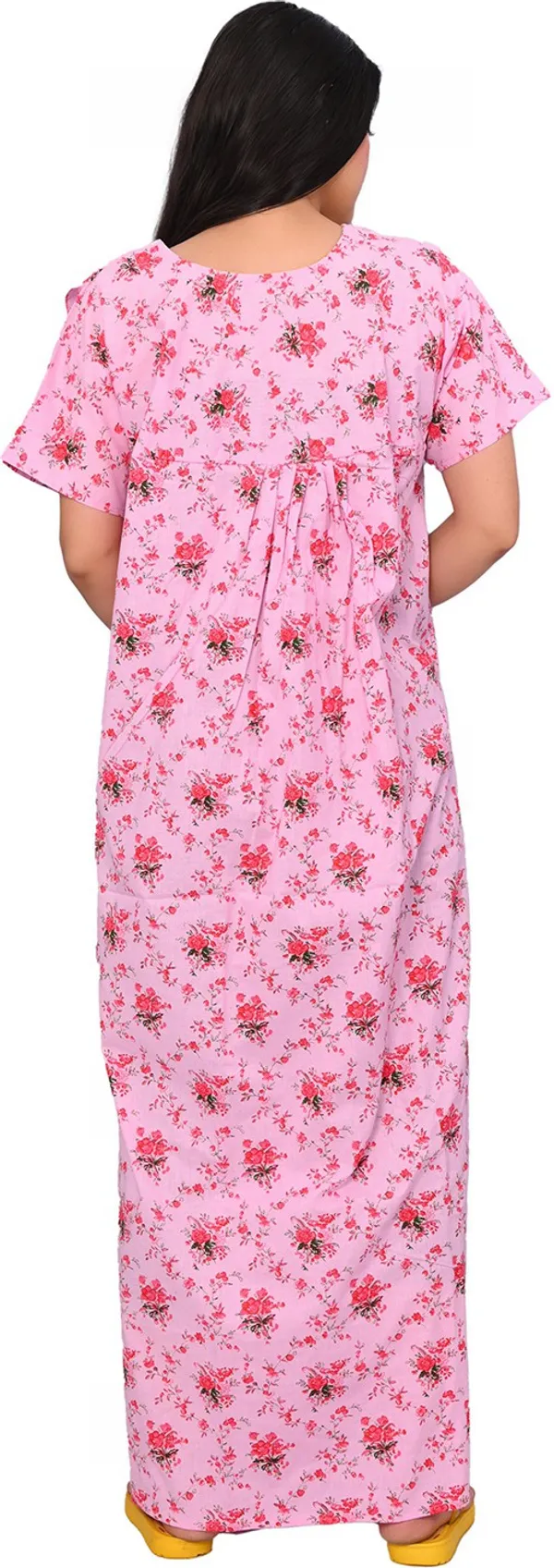 Pink_Cotton_Floral_Square_Neck_Night_Wear_For_Women