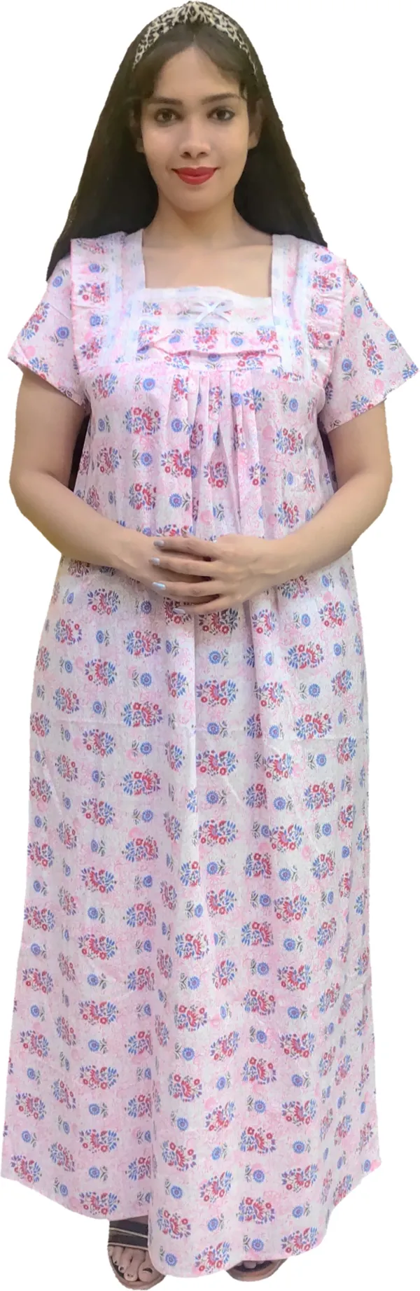 Cotton_Floral_Square_Neck_Night_Wear_For_Women
