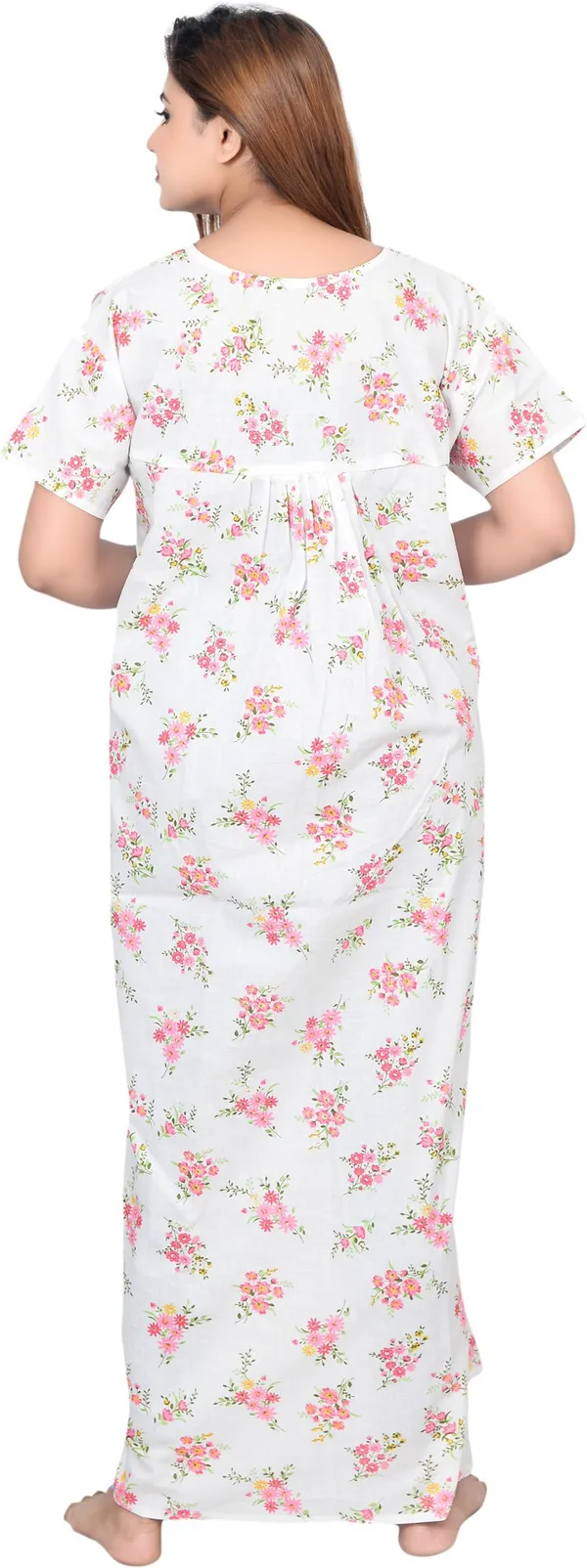 Pink_&_White_Cotton_Floral_Square_Neck_Maternity/Nursing_Night_Wear_For_Women