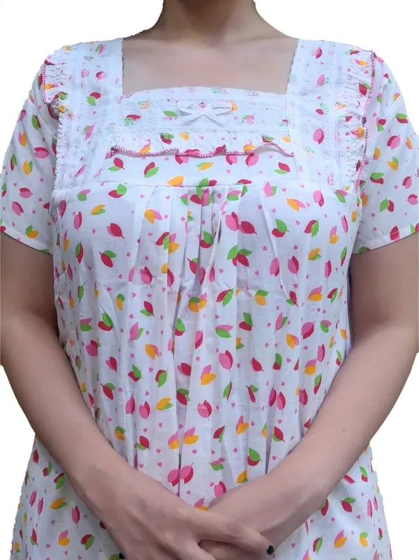 Pink_&_White_Cotton_Printed_Square_Neck_Night_Wear_For_Women