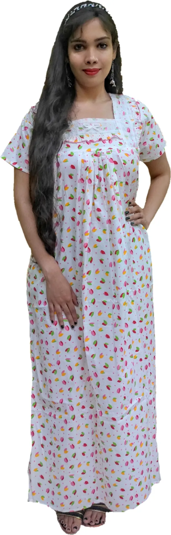 Pink_&_White_Cotton_Printed_Square_Neck_Night_Wear_For_Women
