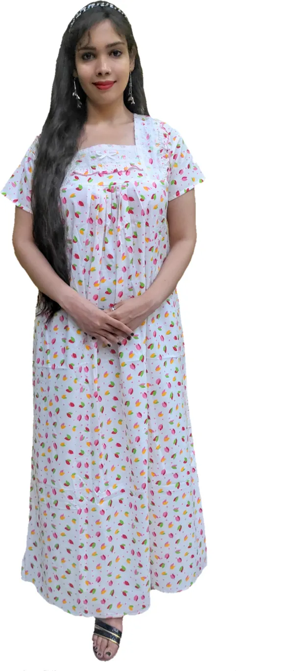 Pink_&_White_Cotton_Printed_Square_Neck_Night_Wear_For_Women