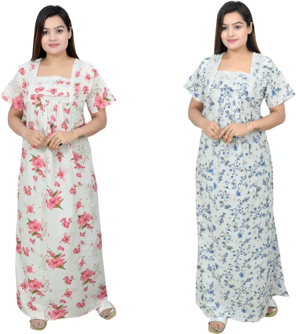 Pack_Of_2_-_Cotton_Floral_Square_Neck_Night_Wear_For_Women