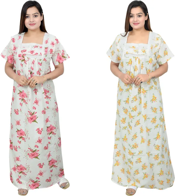 Pack_Of_2_-_Cotton_Floral_Square_Neck_Night_Wear_For_Women
