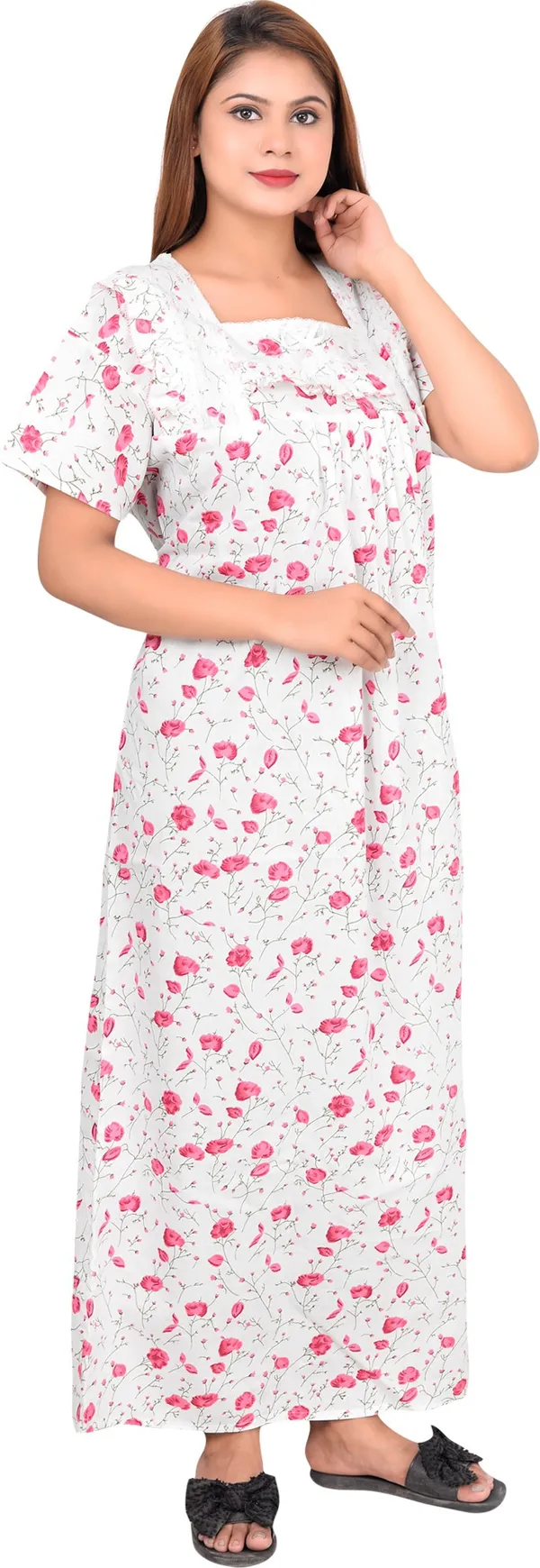 Cotton_Lace_Square_Neck_Night_Wear_For_Women