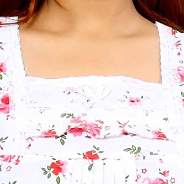 Pink_&_White_Cotton_Floral_Square_Neck_Maternity/Nursing_Night_Wear_For_Women