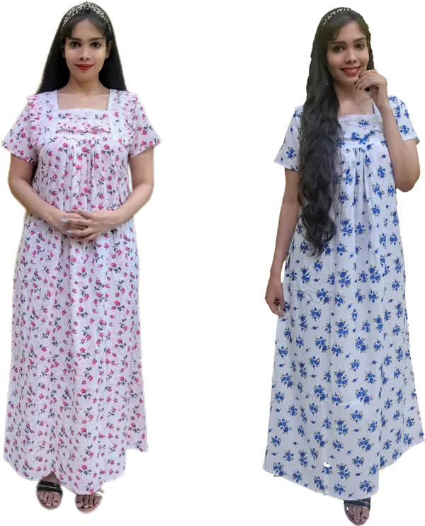 Pack_Of_2_-_Cotton_Floral_Square_Neck_Night_Wear_For_Women