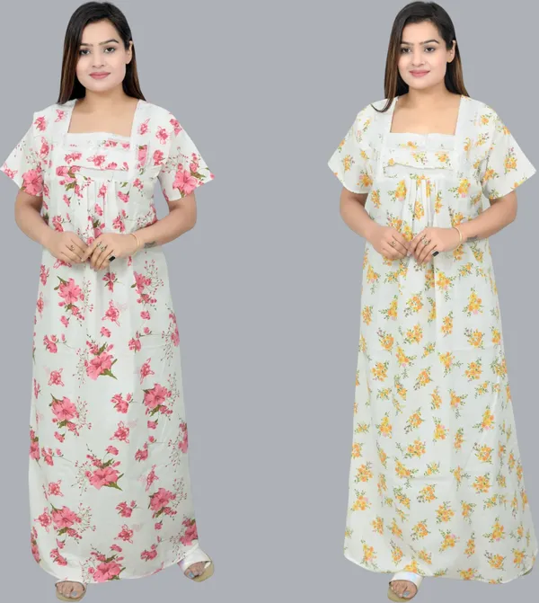 Pack_Of_2_-_Cotton_Floral_Square_Neck_Night_Wear_For_Women