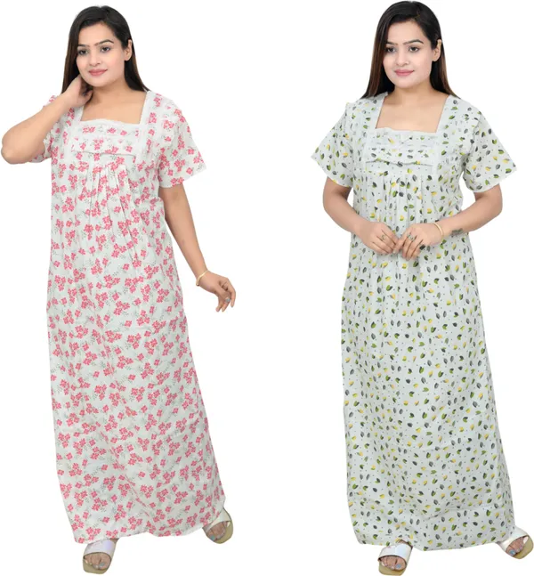 Pack_Of_2_-_Cotton_Floral_Square_Neck_Night_Wear_For_Women