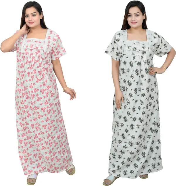 Pack_Of_2_-_Cotton_Floral_Square_Neck_Night_Wear_For_Women