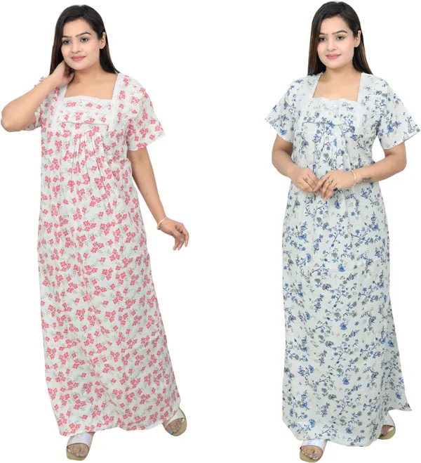 Pack_Of_2_-_Cotton_Floral_Square_Neck_Night_Wear_For_Women