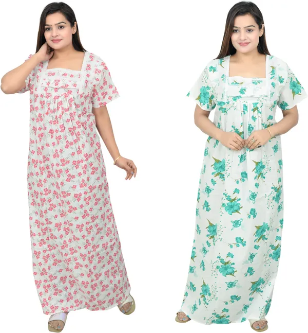 Pack_Of_2_-_Cotton_Floral_Square_Neck_Night_Wear_For_Women