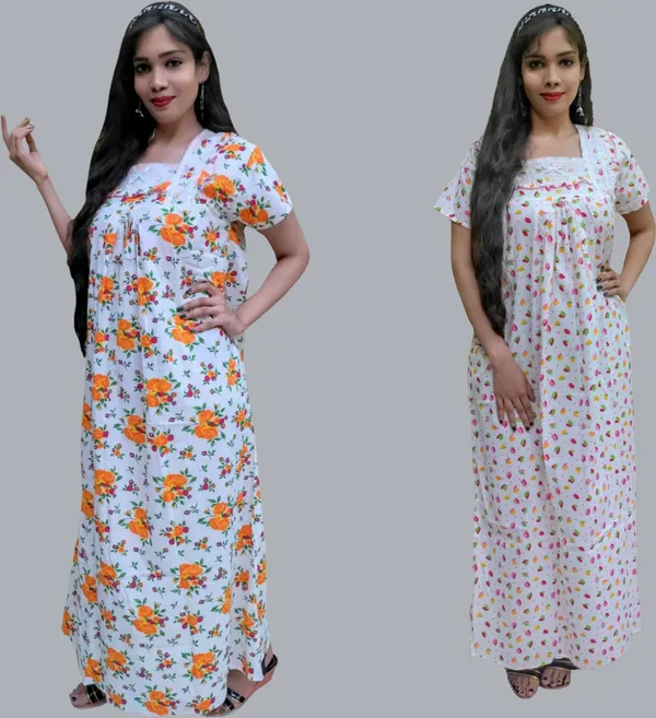 Pack_Of_2_-_Cotton_Floral_Square_Neck_Night_Wear_For_Women