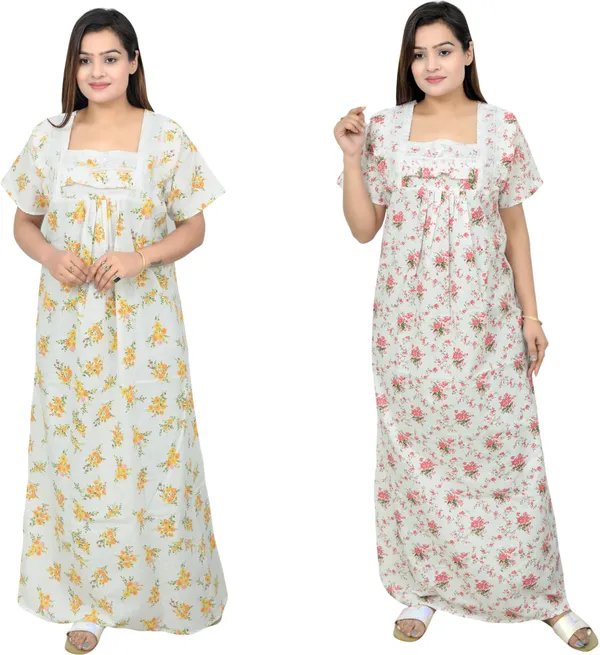 Pack_Of_2_-_Cotton_Floral_Square_Neck_Night_Wear_For_Women