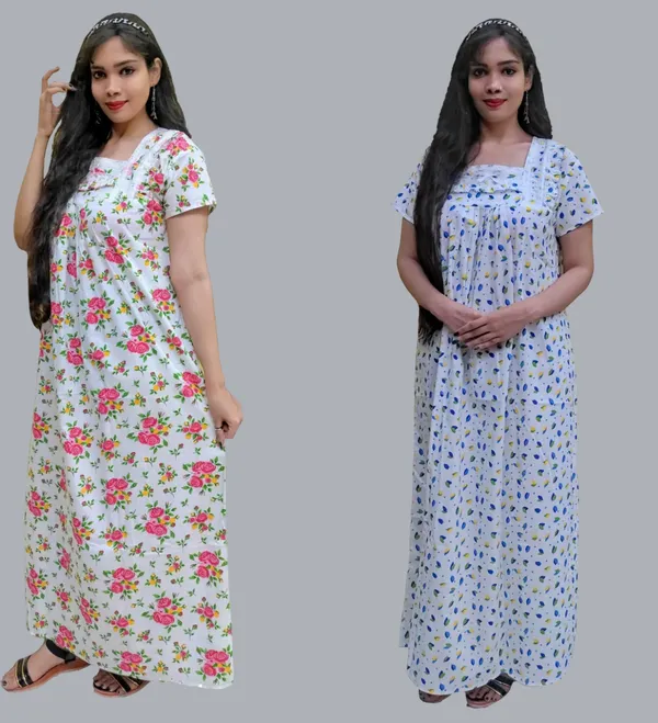 Pack_Of_2_-_Cotton_Floral_Square_Neck_Night_Wear_For_Women