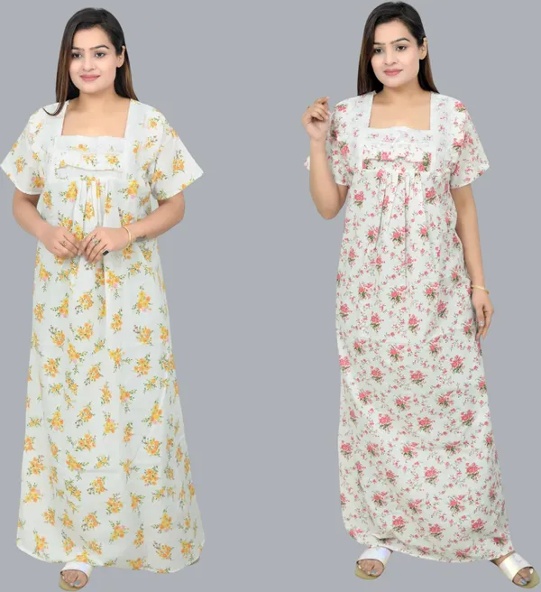 Pack_Of_2_-_Cotton_Floral_Square_Neck_Night_Wear_For_Women