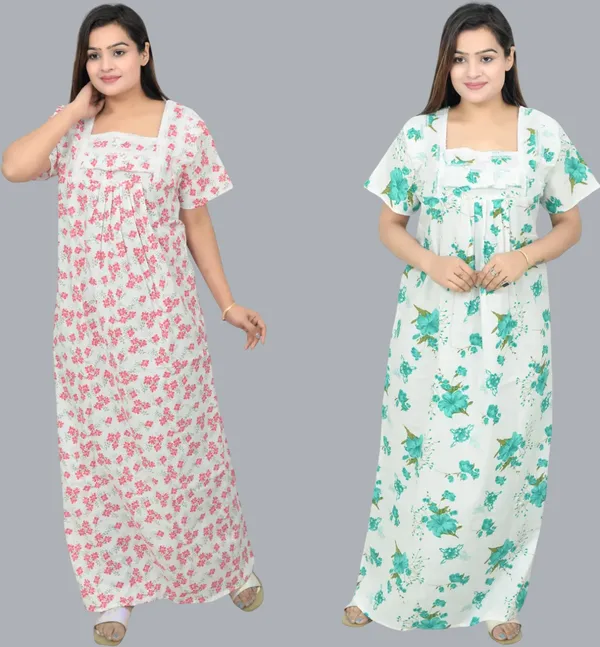 Pack_Of_2_-_Cotton_Floral_Square_Neck_Night_Wear_For_Women
