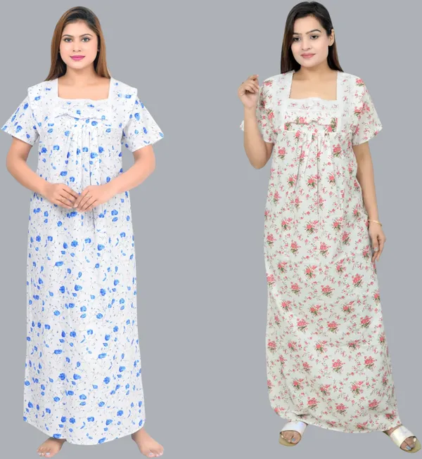 Pack_Of_2_-_Cotton_Floral_Square_Neck_Night_Wear_For_Women