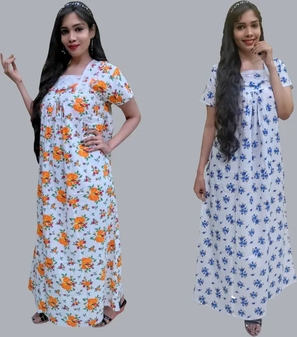 Pack_Of_2_-_Cotton_Floral_Square_Neck_Night_Wear_For_Women