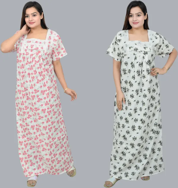 Pack_Of_2_-_Cotton_Floral_Square_Neck_Night_Wear_For_Women
