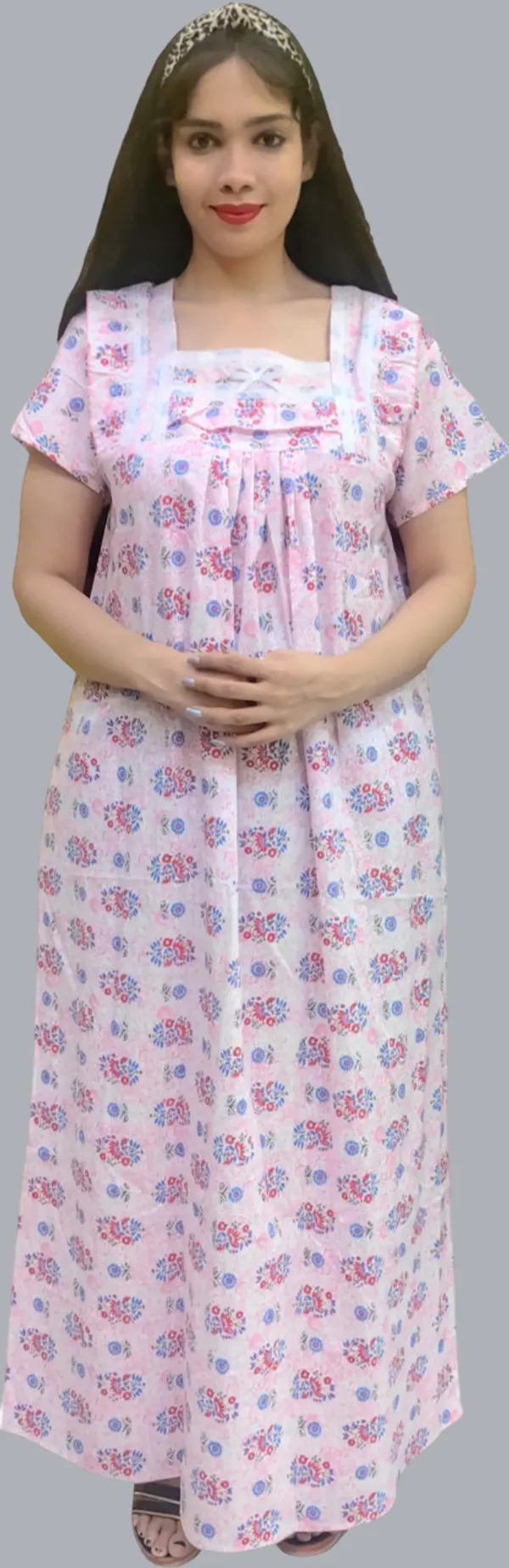 Cotton_Floral_Square_Neck_Night_Wear_For_Women