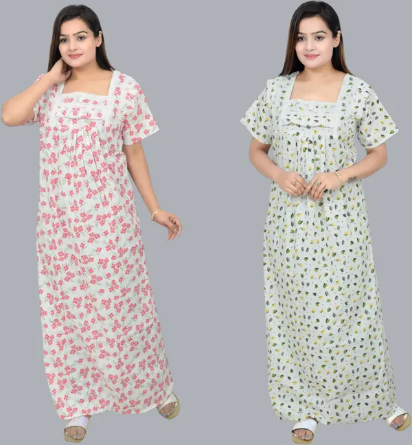 Pack_Of_2_-_Cotton_Floral_Square_Neck_Night_Wear_For_Women