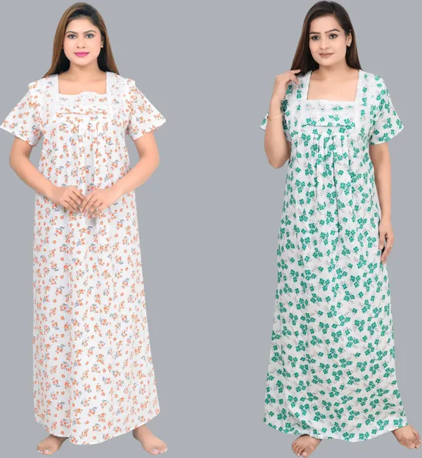 Pack_Of_2_-_White_Cotton_Floral_Square_Neck_Night_Wear_For_Women