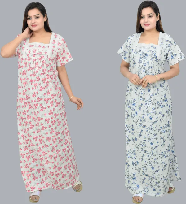 Pack_Of_2_-_Cotton_Floral_Square_Neck_Night_Wear_For_Women
