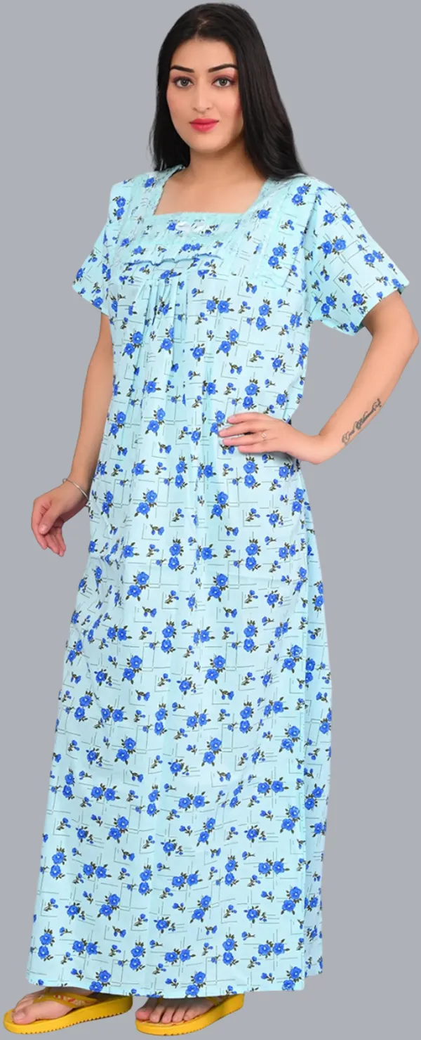 Cotton_Floral_Square_Neck_Night_Wear_For_Women