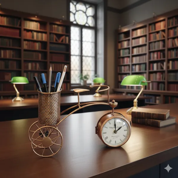 Multicolour_Vintage_Bicycle_Table_Clock_With_Pen_Stand