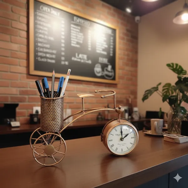 Multicolour_Vintage_Bicycle_Table_Clock_With_Pen_Stand