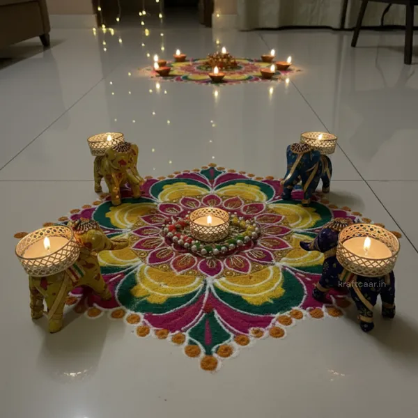 Set_of_4_Elephant_+_1_Square_Ring_Candle_Holder_|_Diya_Holder_with_Candles