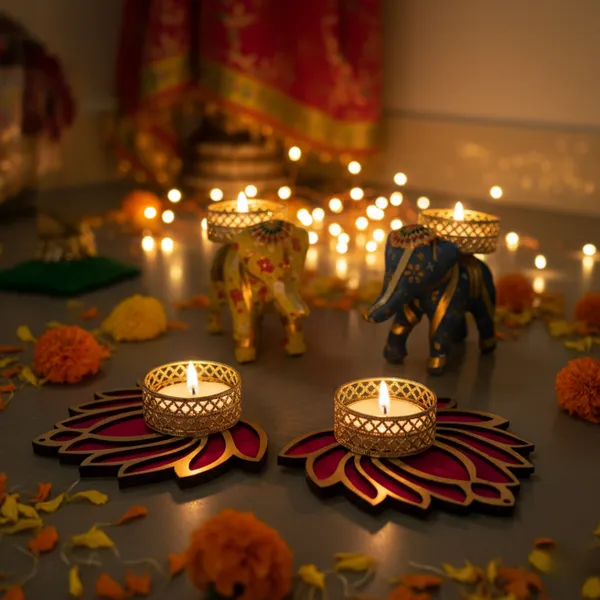 Set_of_2_Elephant_+_2_Lotus_Candle_Holder_|_Diya_Holder