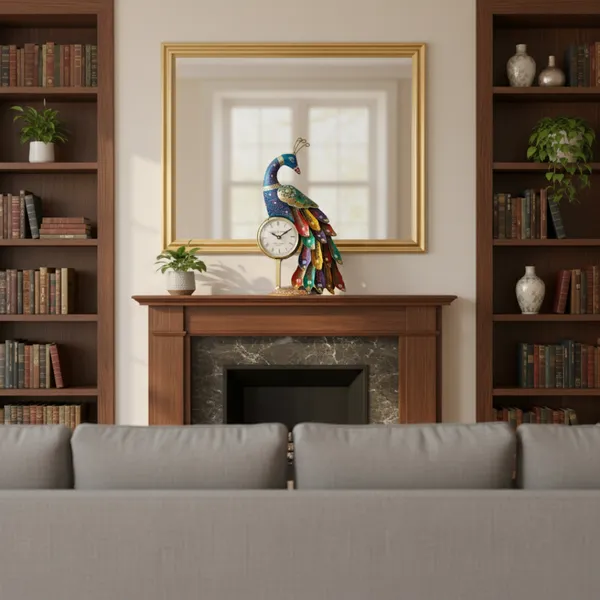 Metal_Peacock_Showpiece_with_table_clock