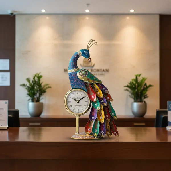 Metal_Peacock_Showpiece_with_table_clock